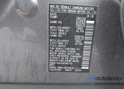 2018 Nissan Rogue Sv z USA, uszkodzony, nr VIN KNMAT2MV3JP546720